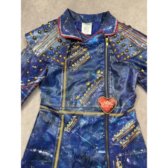 Disney‎ Store Descendants 2 Mai Jacket Kids 5/6 Blue Faux Leather Studded Moto - Picture 8 of 16